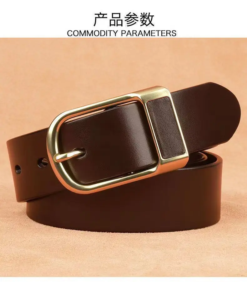 Men's Black Leather Belt with Gold Buckle — feature 6