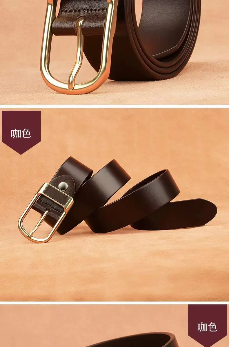 Men's Black Leather Belt with Gold Buckle — feature 9