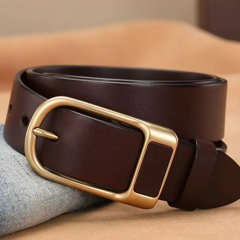 3.8 wide veneer gold buckle Brown