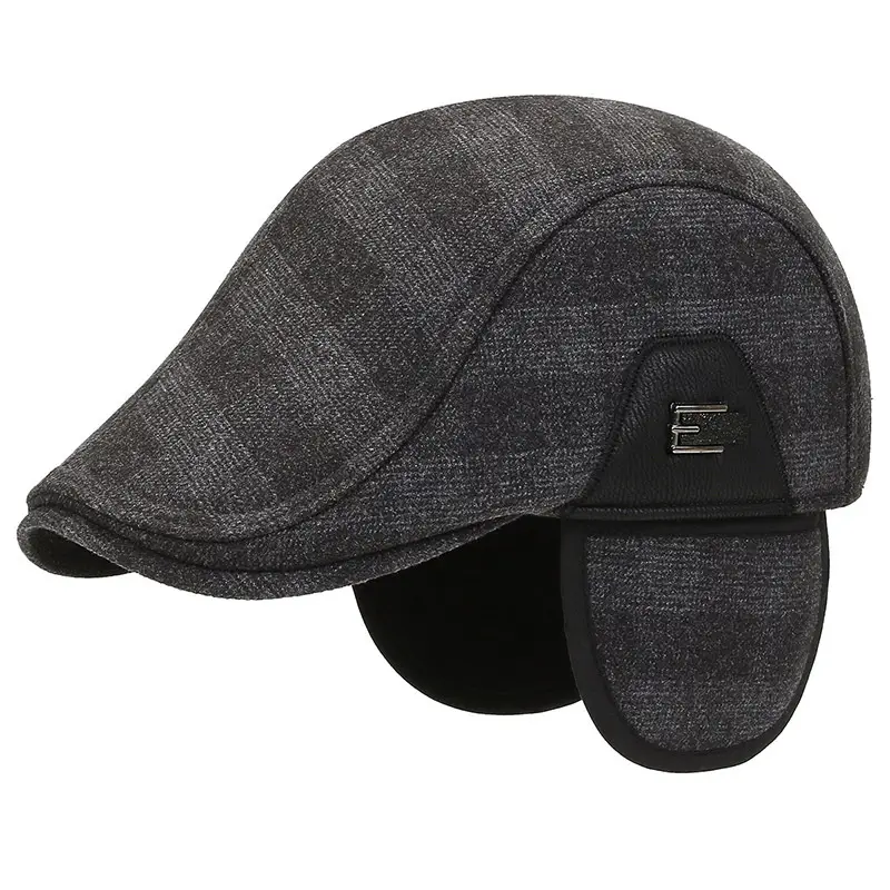 Men's Black Cotton Peaked Winter Hat with Ear Protection - Image 4