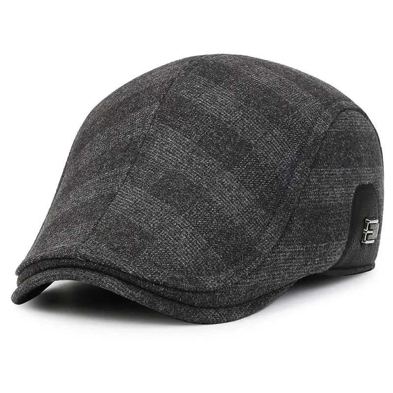Men's Black Cotton Peaked Winter Hat with Ear Protection - Image 6