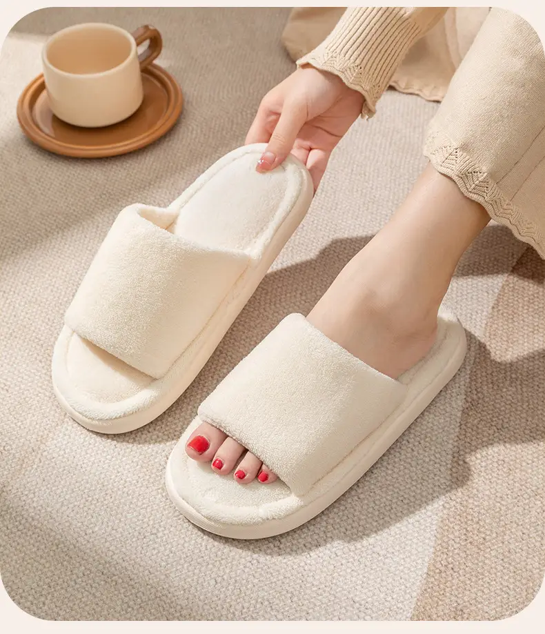 Cotton slippers autumn and winter plush office slippers indoor home warm mute wholesale one-piece delivery — feature 12