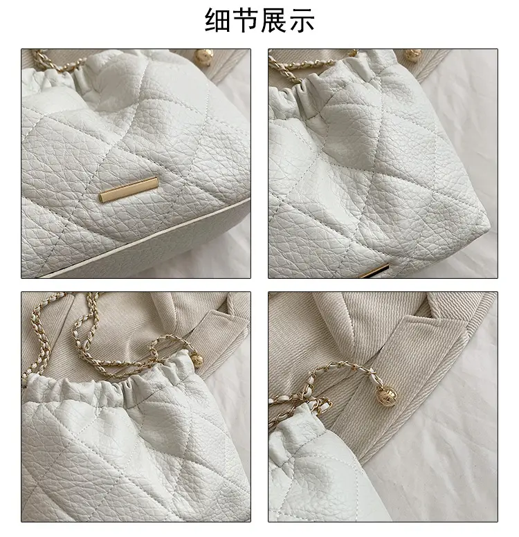 White Pleated Leather Shoulder Bag with Chain Strap — feature 3