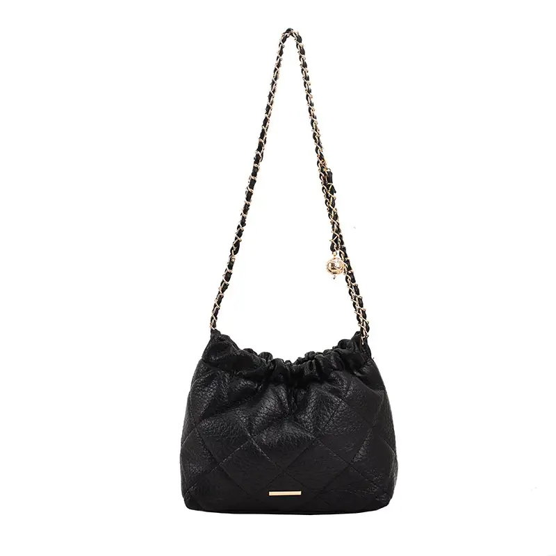 White Pleated Leather Shoulder Bag with Chain Strap - Image 2