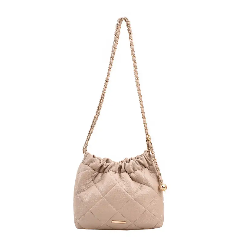 White Pleated Leather Shoulder Bag with Chain Strap - Image 4