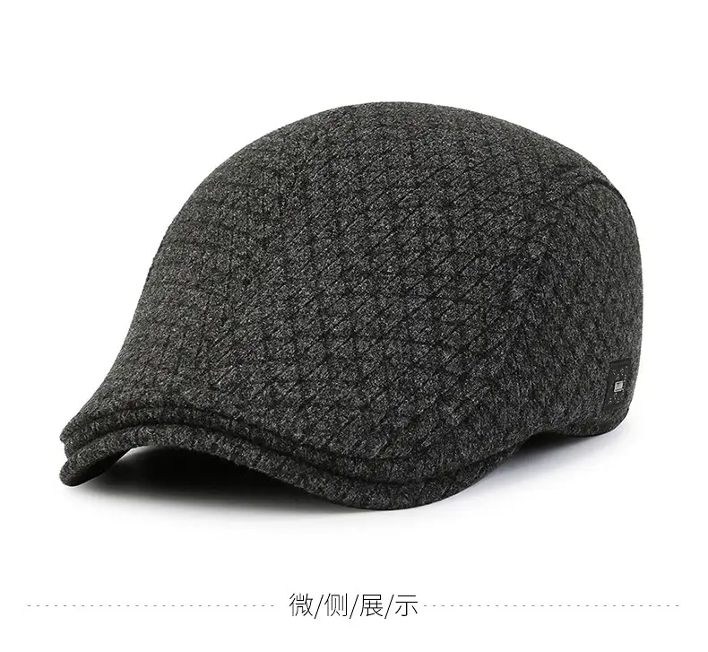 Men's Grey Wool Peaked Hat Winter Ear Protection — feature 6