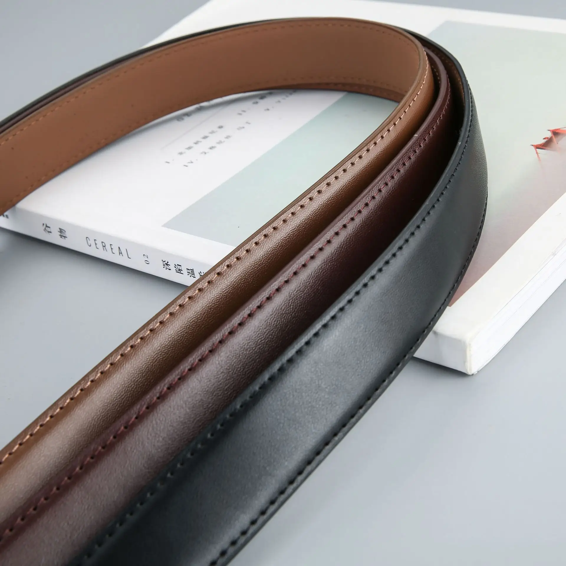 Women's Leather Belt Black Brown Gold Buckle Korean Style - Image 9