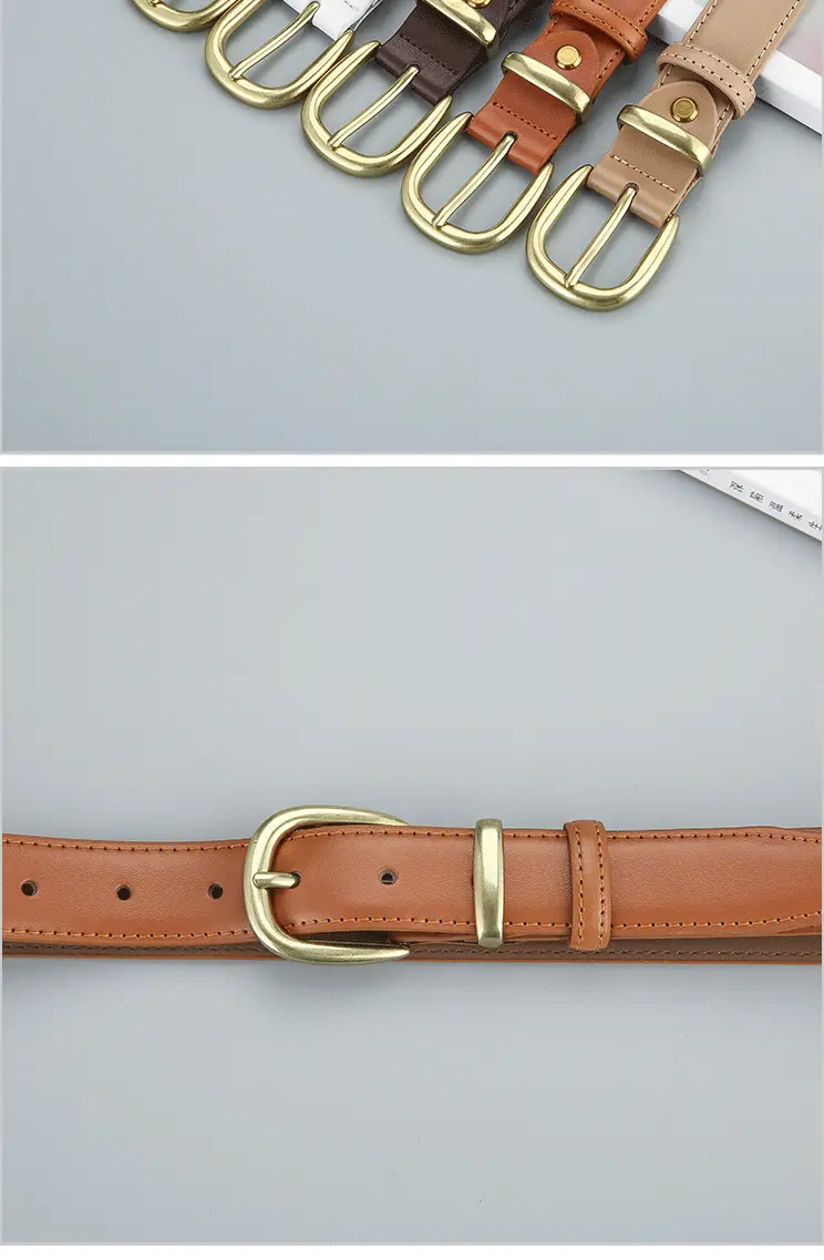 Women's Leather Belt Black Brown Gold Buckle Korean Style β feature 11