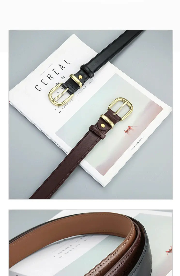 Women's Leather Belt Black Brown Gold Buckle Korean Style β feature 4