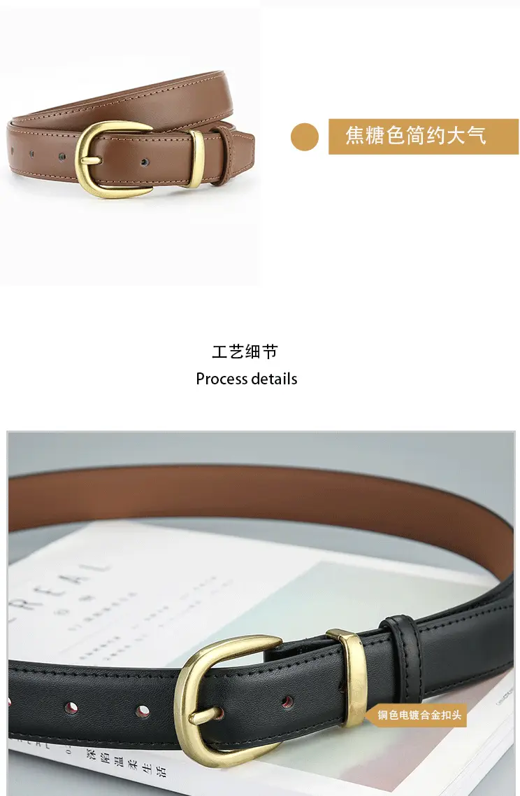 Women's Leather Belt Black Brown Gold Buckle Korean Style β feature 8