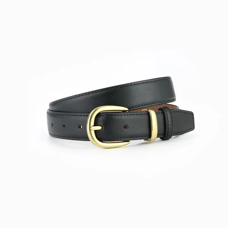 Women's Leather Belt Black Brown Gold Buckle Korean Style
