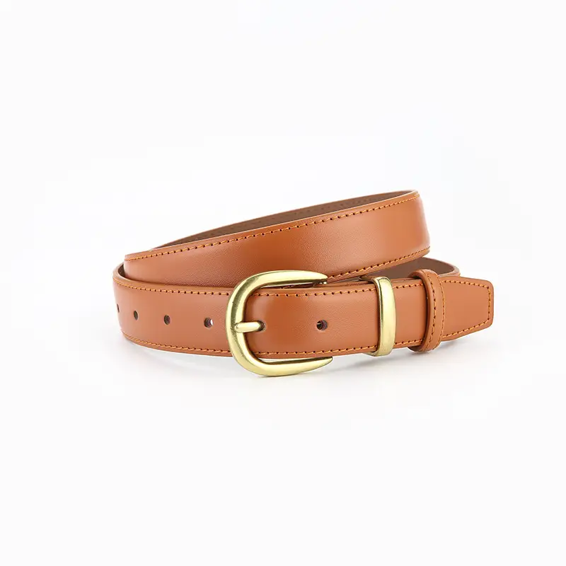 Women's Leather Belt Black Brown Gold Buckle Korean Style - Image 2