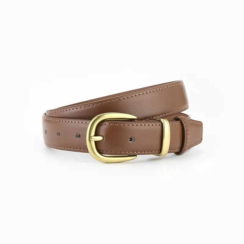 Women's Leather Belt Black Brown Gold Buckle Korean Style - Image 4