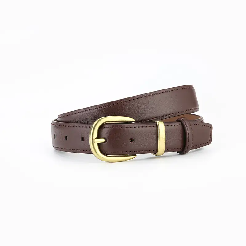 Women's Leather Belt Black Brown Gold Buckle Korean Style - Image 5