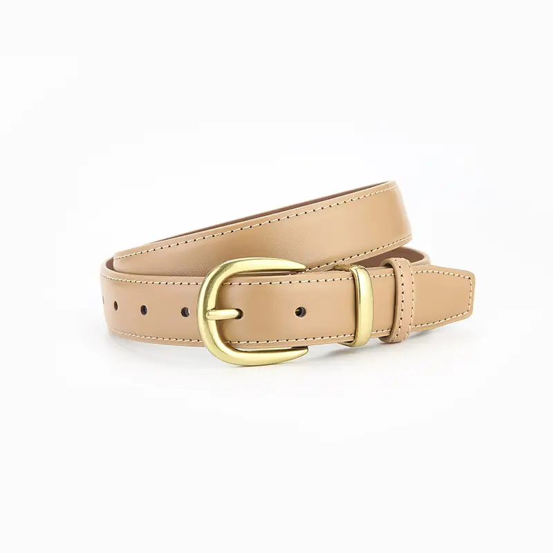 Women's Leather Belt Black Brown Gold Buckle Korean Style - Image 6