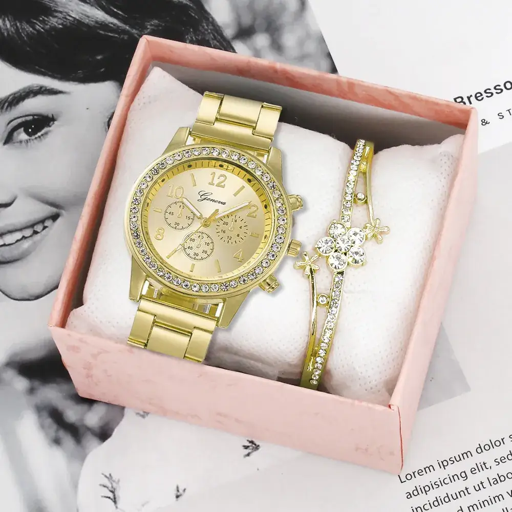 Women's Silver Crystal Dial Chronograph Wristwatch Set - Image 3