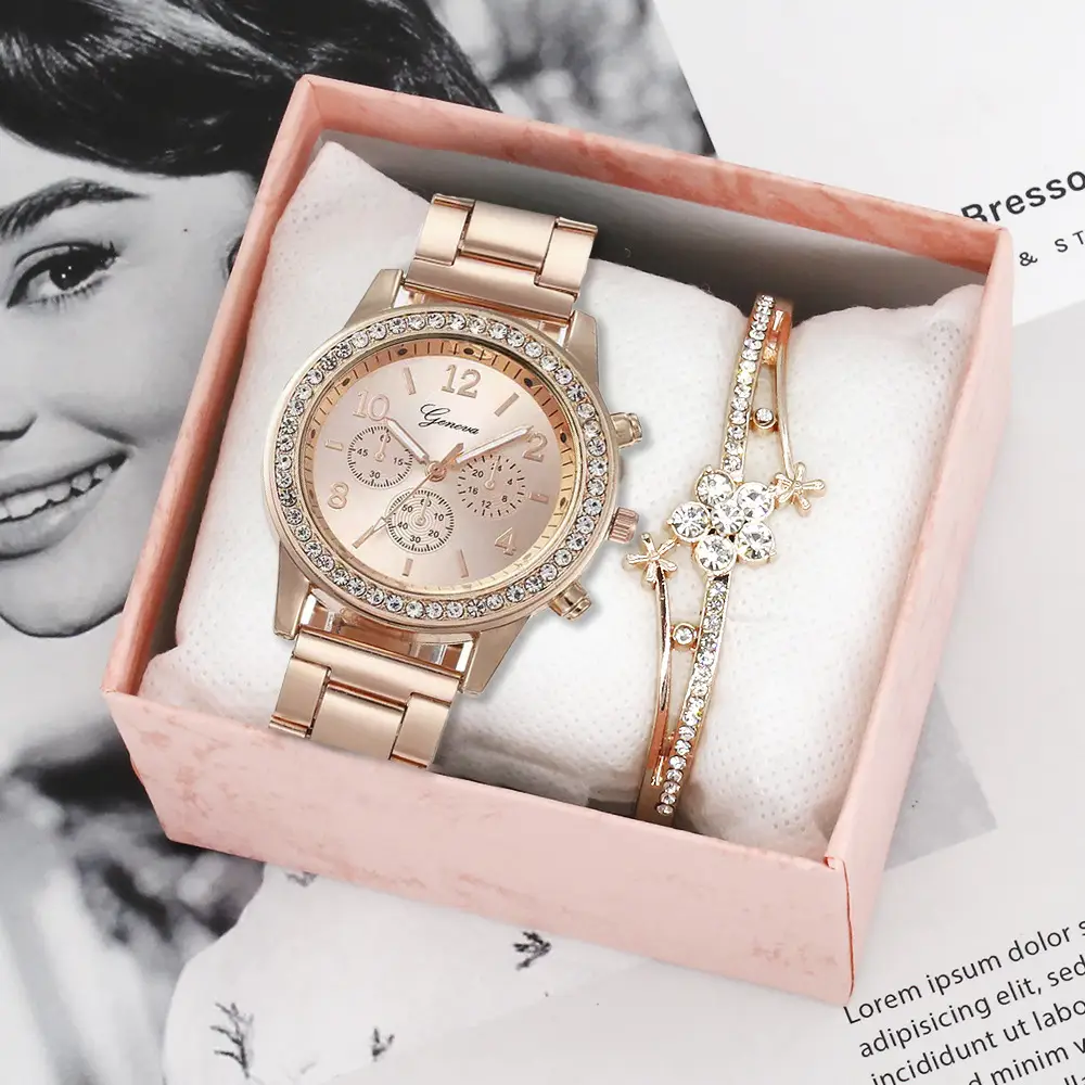 Women's Silver Crystal Dial Chronograph Wristwatch Set — feature 6