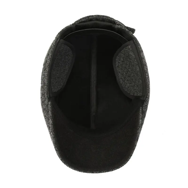Men's Grey Knitted Peak Cap Winter Ear Protection
