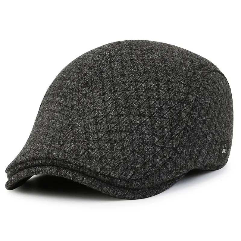 Men's Grey Knitted Peak Cap Winter Ear Protection