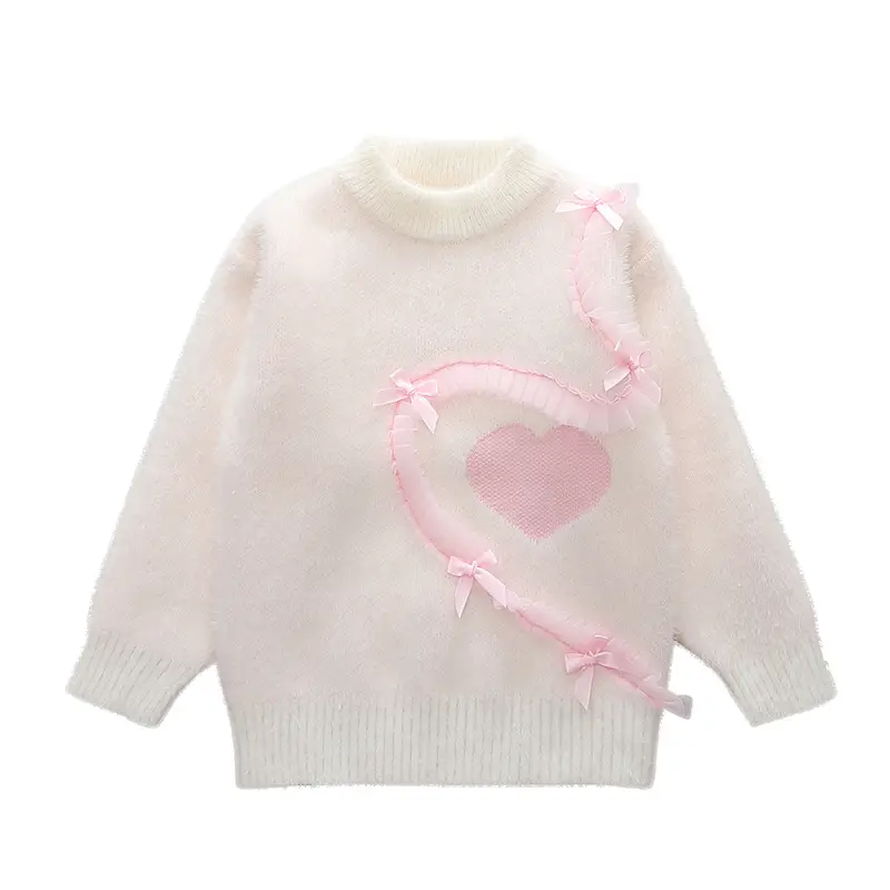 Girls Pink Heart Knitted Sweater for Girls 3-6 - Image 8