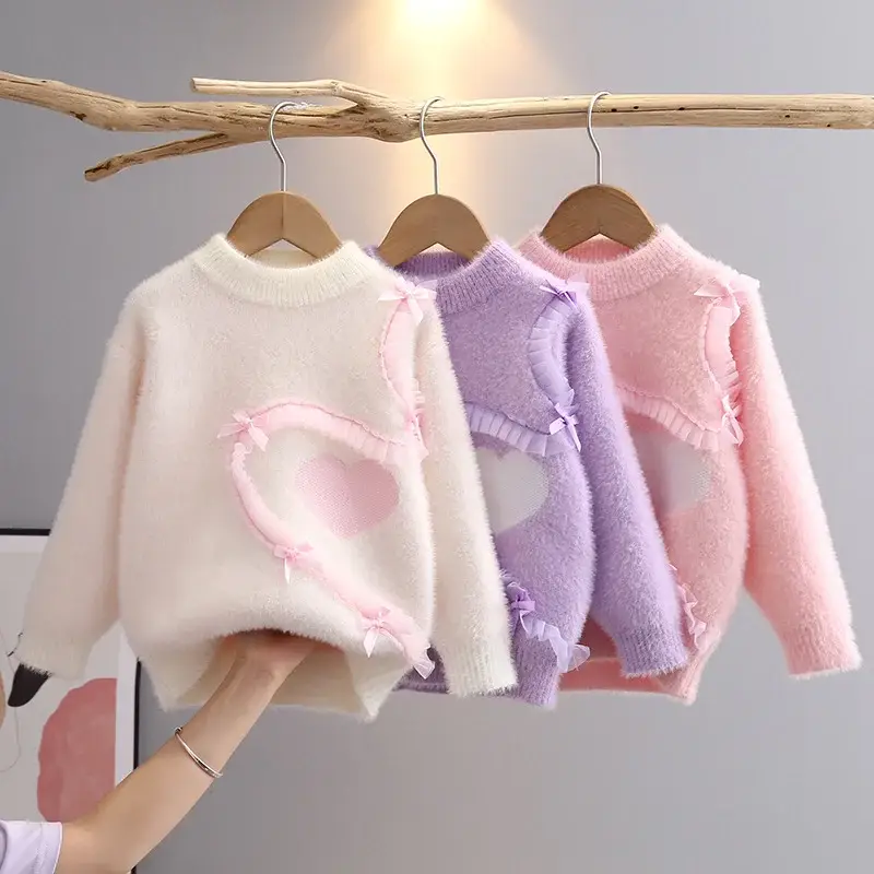 Girls Pink Heart Knitted Sweater for Girls 3-6 — feature 11
