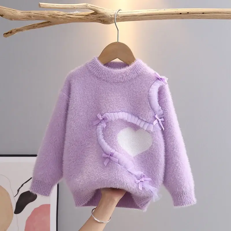 Girls Pink Heart Knitted Sweater for Girls 3-6 — feature 12