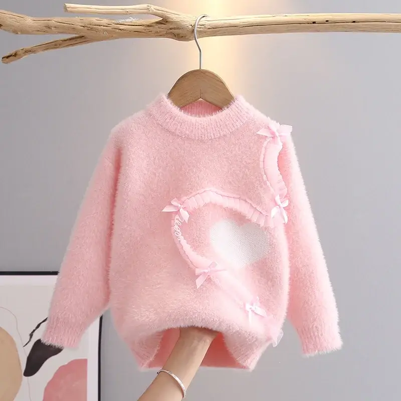 Girls Pink Heart Knitted Sweater for Girls 3-6 — feature 13