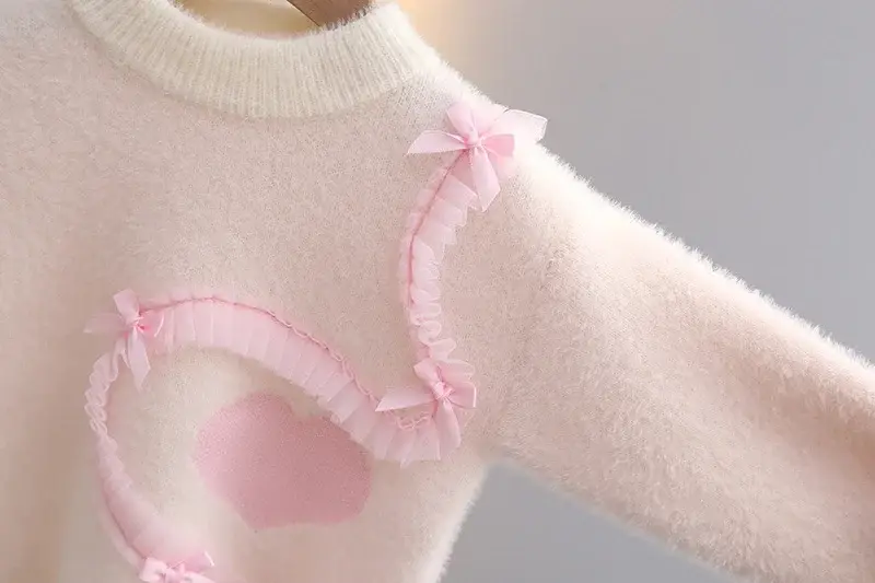 Girls Pink Heart Knitted Sweater for Girls 3-6 — feature 4