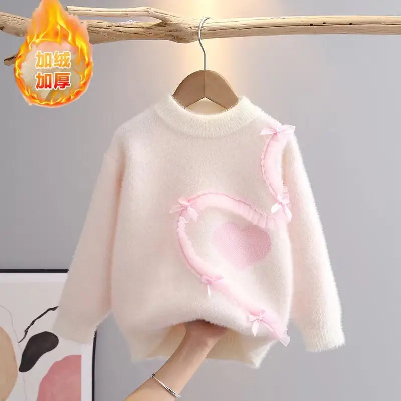 Girls Pink Heart Knitted Sweater for Girls 3-6 - Image 4
