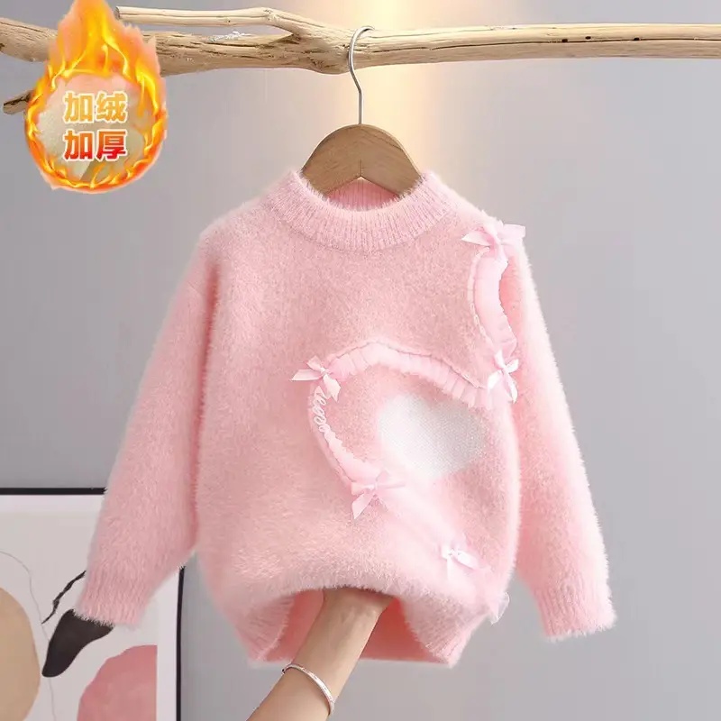 Girls Pink Heart Knitted Sweater for Girls 3-6 - Image 5