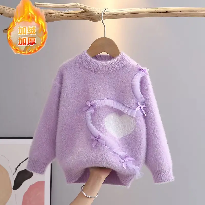 Girls Pink Heart Knitted Sweater for Girls 3-6 - Image 6