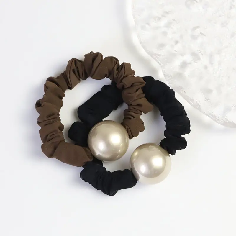 Autumn 2024 Black Silk Hair Ring with Pearl - Image 4
