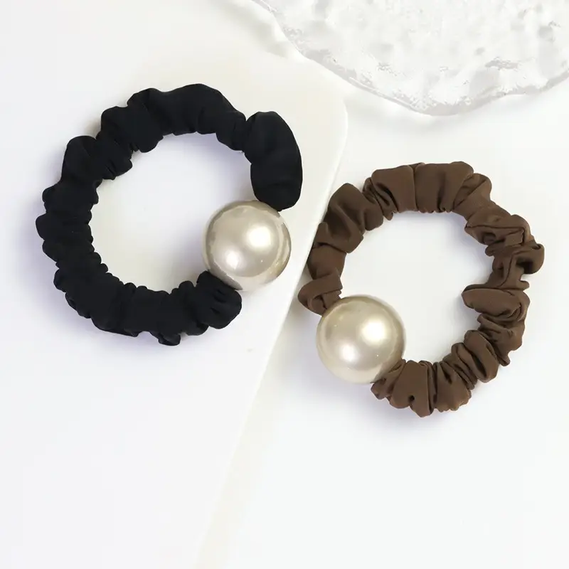 Autumn 2024 Black Silk Hair Ring with Pearl - Image 5