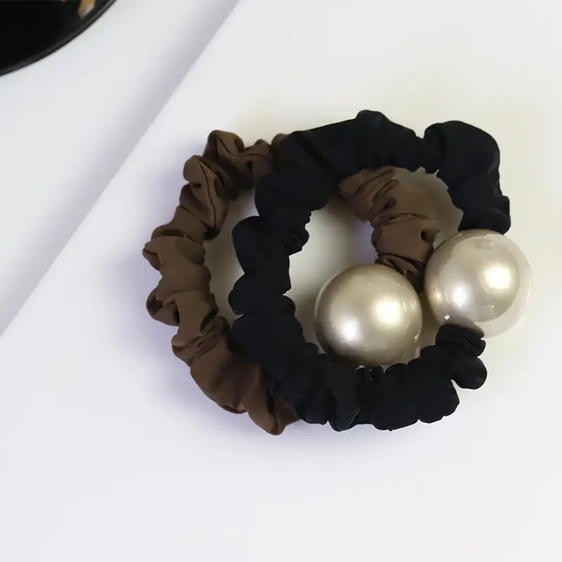 Autumn 2024 Black Silk Hair Ring with Pearl - Image 6
