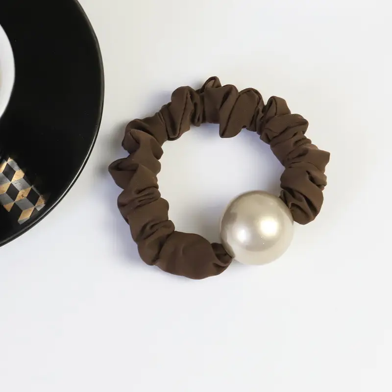 Autumn 2024 Black Silk Hair Ring with Pearl - Image 2