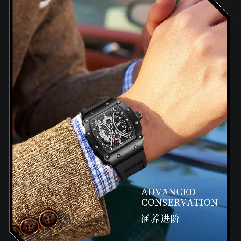 ZIDO Brand Casual Fashion Trend Automatic Quartz Hollow Luminous Waterproof Barrel-Shaped Men's Watch 1704 — feature 4