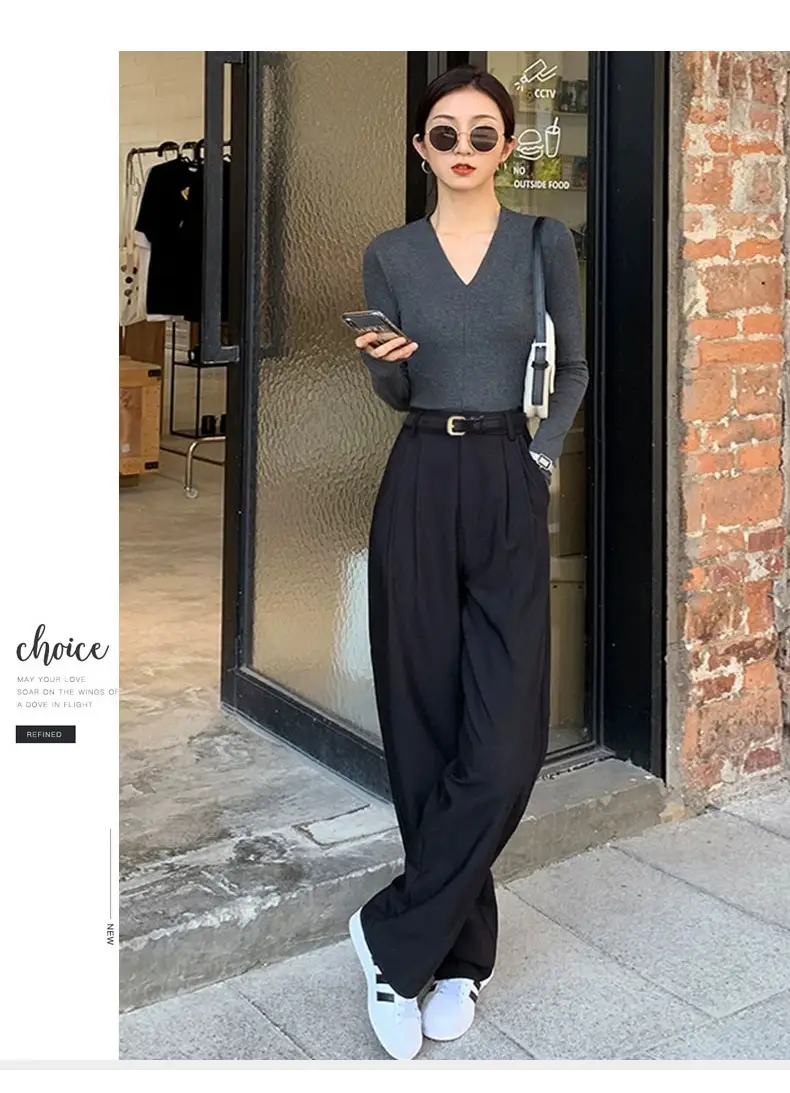 Black Belted Bow Neck Top with Wide Leg Pants — feature 11