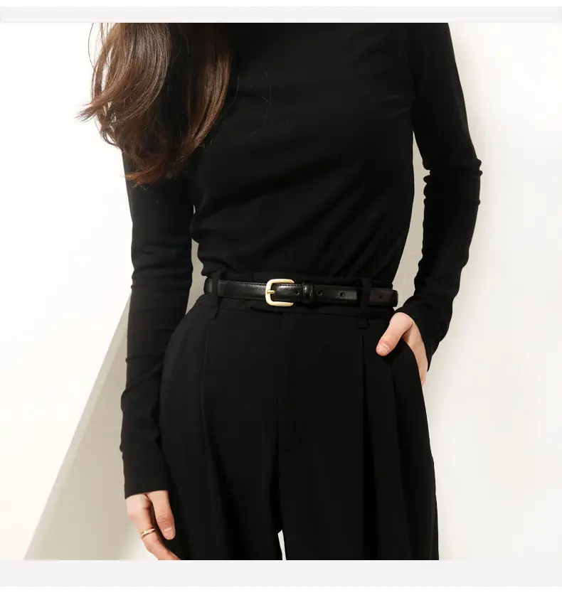 Black Belted Bow Neck Top with Wide Leg Pants — feature 7