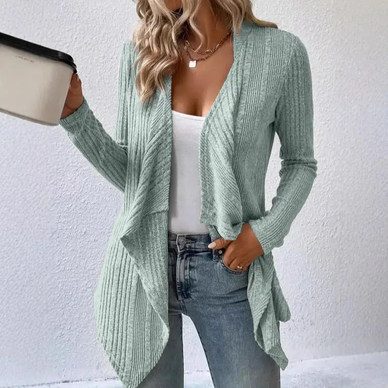 Women's Beige Knitted Long-Sleeve Cardigan Top - Image 8