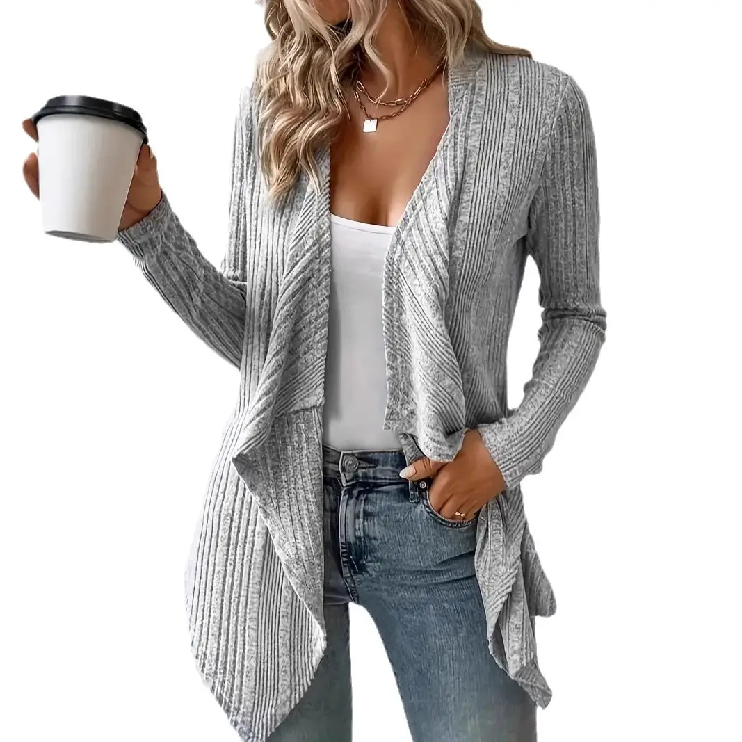 Women's Beige Knitted Long-Sleeve Cardigan Top - Image 10