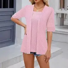 Women's Beige Knitted Long-Sleeve Cardigan Top — feature 3