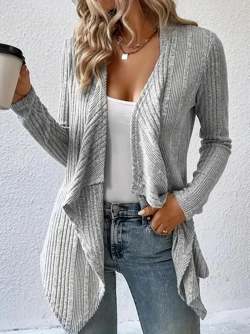 Women's Beige Knitted Long-Sleeve Cardigan Top - Image 3