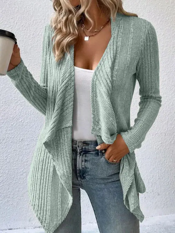 Women's Beige Knitted Long-Sleeve Cardigan Top - Image 5