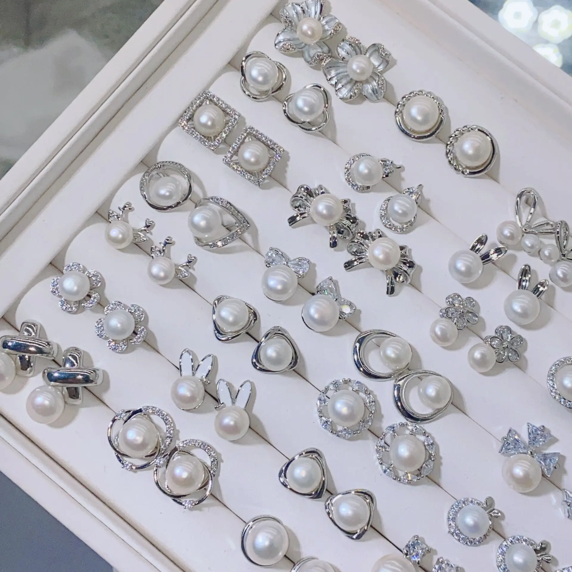 925 Pin Silver Pearl Zircon Earrings for Women