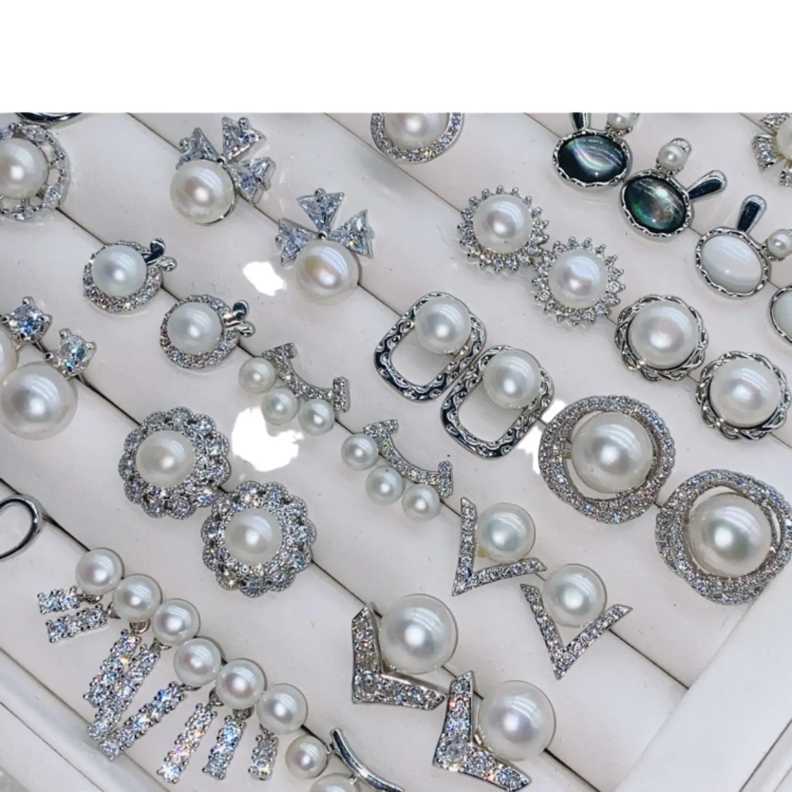925 Pin Silver Pearl Zircon Earrings for Women