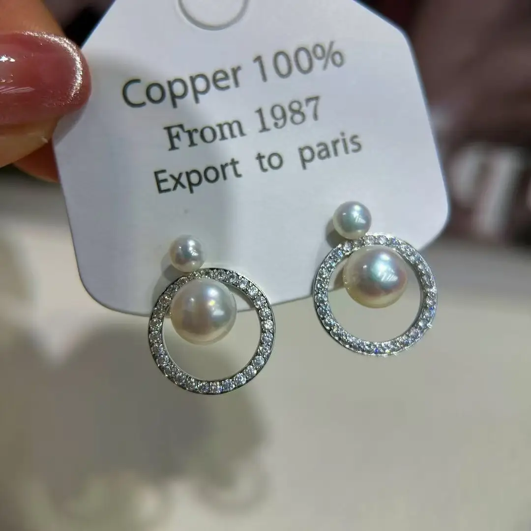 925 Pin Silver Pearl Zircon Earrings for Women