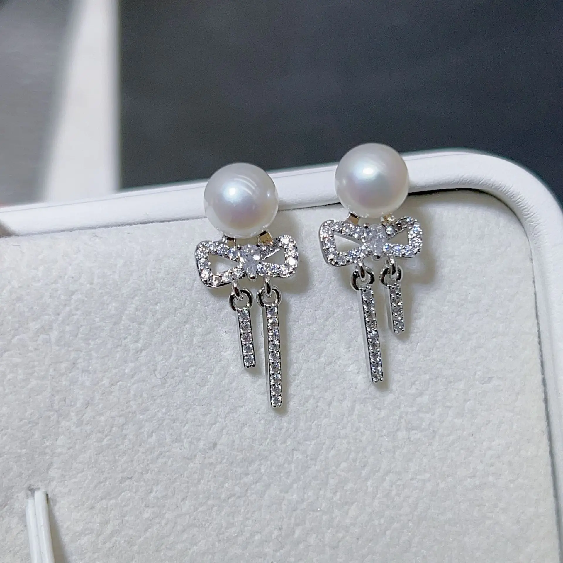 925 Pin Silver Pearl Zircon Earrings for Women