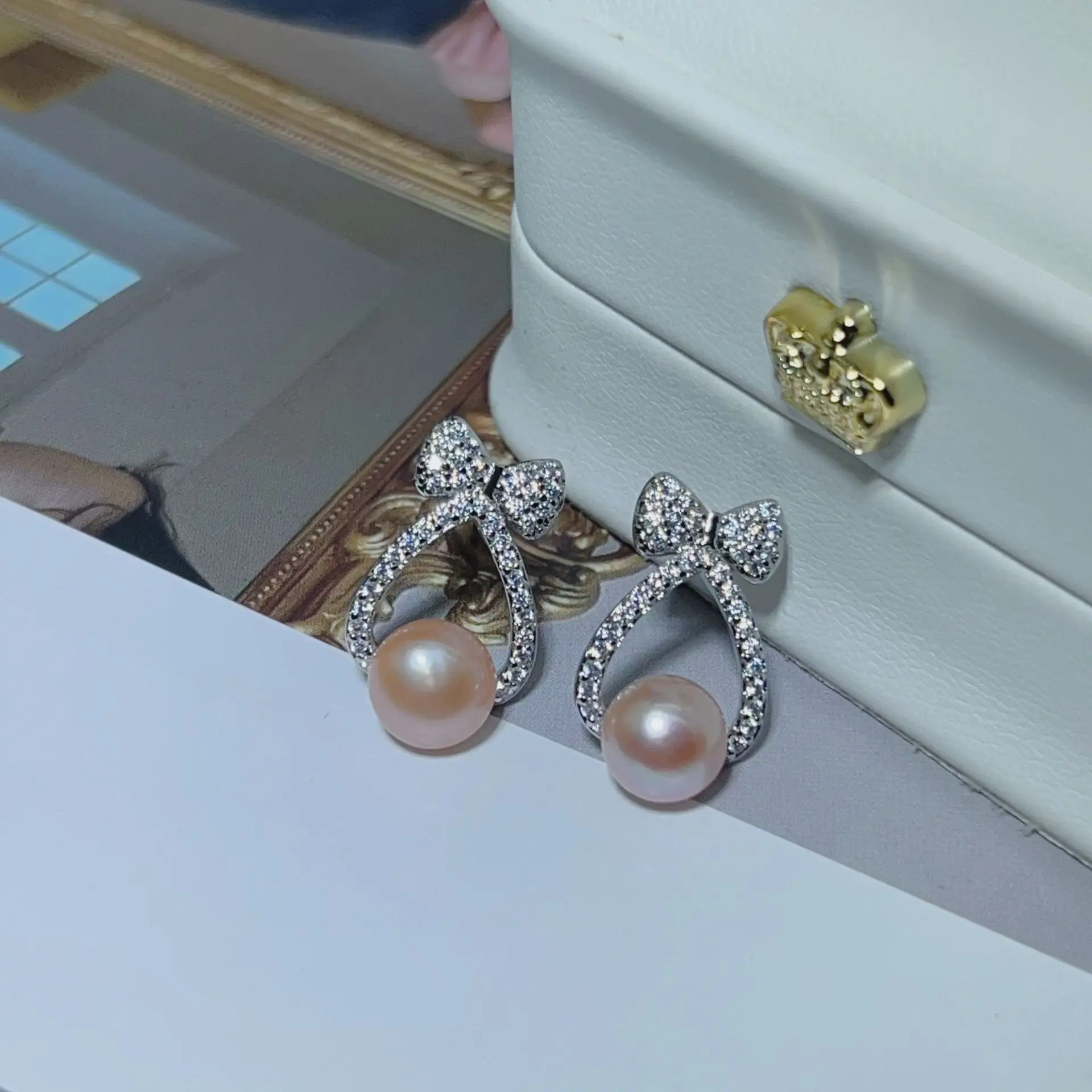925 Pin Silver Pearl Zircon Earrings for Women