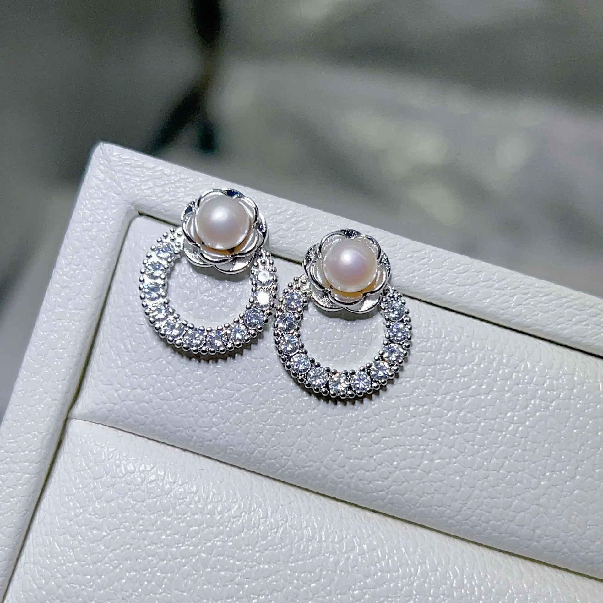 925 Pin Silver Pearl Zircon Earrings for Women