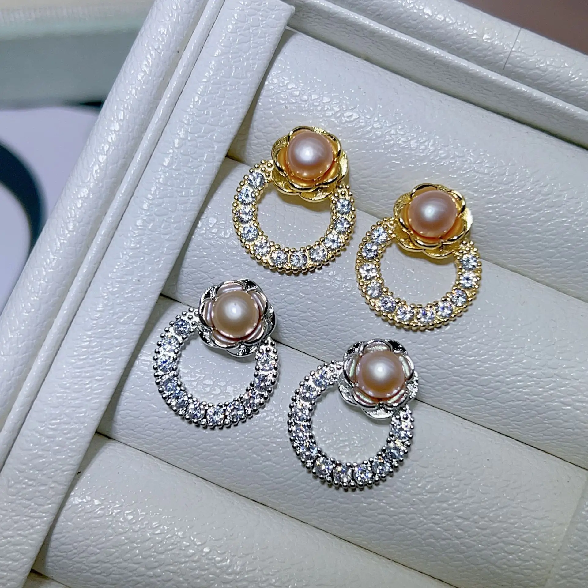 925 Pin Silver Pearl Zircon Earrings for Women